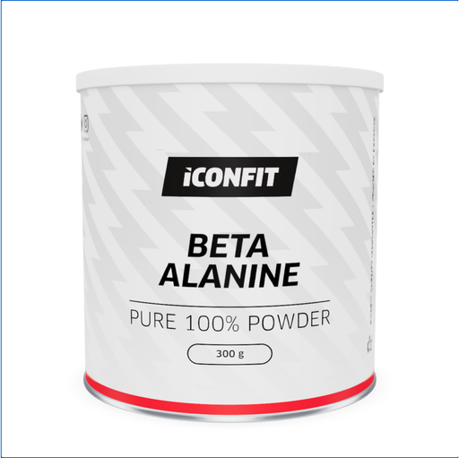 ICONFIT Beta-Alanine (300 g) — correctly sized transparent label on lightning-pattern can